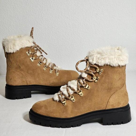 J Crew Faux Fur Lined Suede Leather Winter Boots Womens Size US 7 Chestnut Brown - Picture 1 of 9